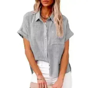 linen blend fabric | relaxed fit top | breathable summer blouse | ultrasonic cleaning