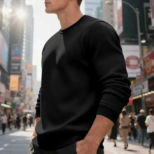 fleece-lined construction | loose fit sweater | cotton blend material | energy saving