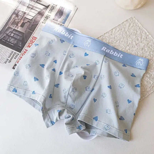 Men's Modal Cotton Boxer Briefs Cartoon Rabbit Print Mid-Rise Meifu Market