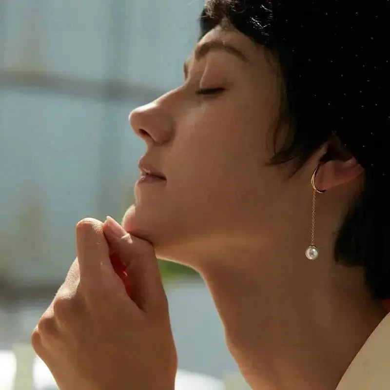 pierced pearl tassel earrings | sterling silver pearl studs | long drop dangle earrings | ultrasonic cleaning