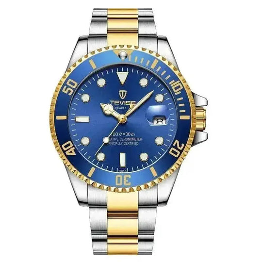 Mens Watches TEVISE Quartz Wrist Watch Waterproof Sport Business Gold Blue - color variant display