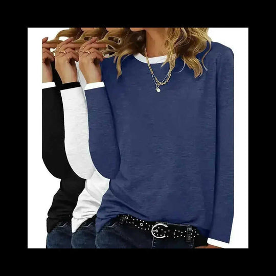 3 Pack Women's Long Sleeve T Shirts, Round Neck Basic Tops Fall Casual Trendy Tees Loose Fit Soft Clothes Outfits - view...