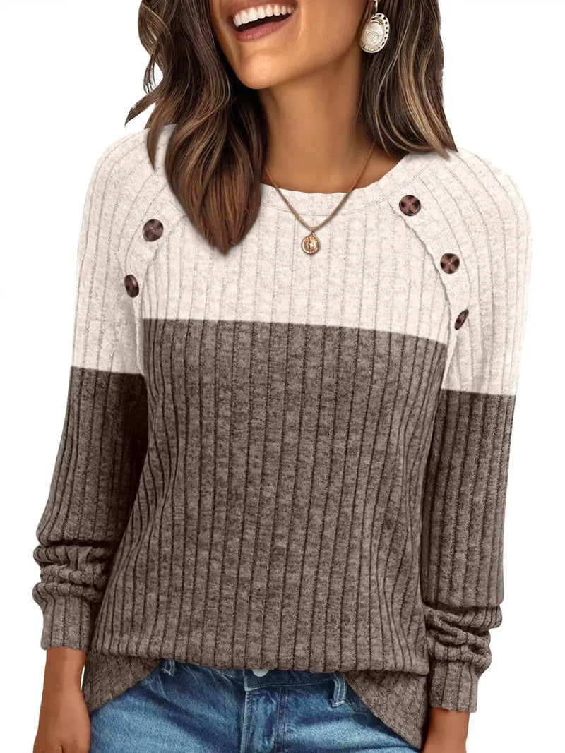 brushed cotton long sleeve top | round neck striped shirt | casual office wear | energy saving