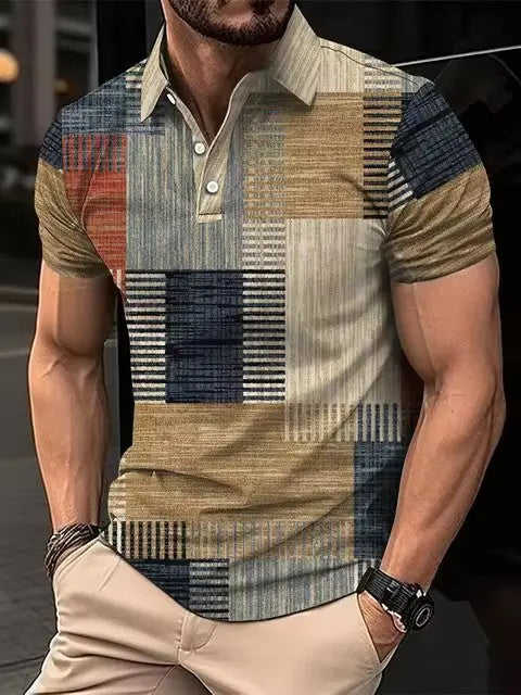 Mens Casual Printed Striped Polo Shirt 2XL - scale comparison view