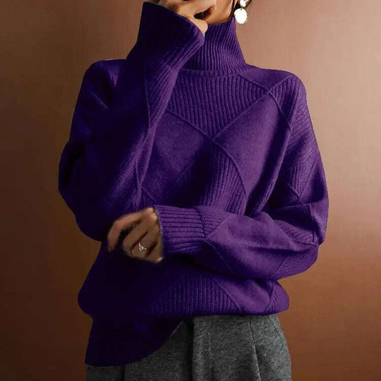 Turtleneck Sweater Women - Loose Knit Warm Pullover Solid Color Meifu Market