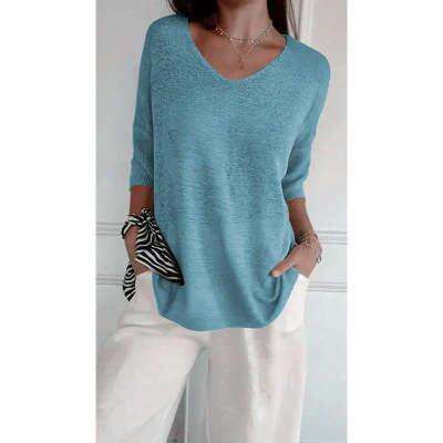 Solid Long Sleeve Sweater Slimming V-neckline Knitwear Women's Bottoming Shirt Meifu Market