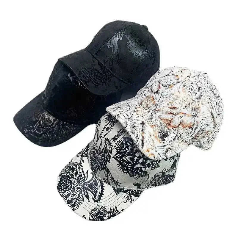 Korean Style Pure Leather Printing Baseball Caps 56to60cm - korean streetwear leather baseball caps for sale back detail