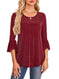Women's Mesh Patchwork Ruched Flare-Sleeve Top - Meifu Market