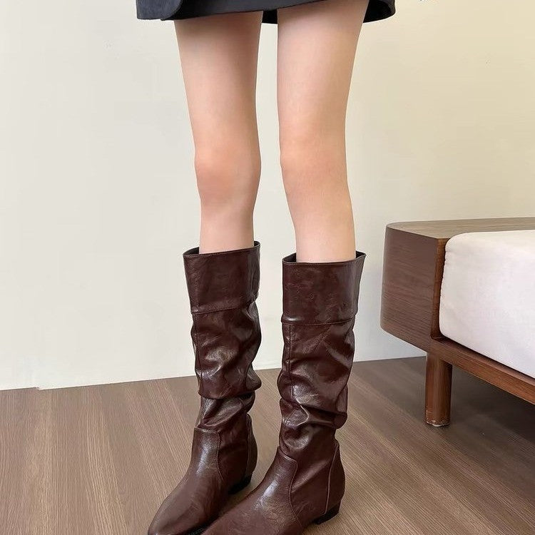 Small Retro Pointed Height Increasing Insole Boots Below The Knee High Meifu Market
