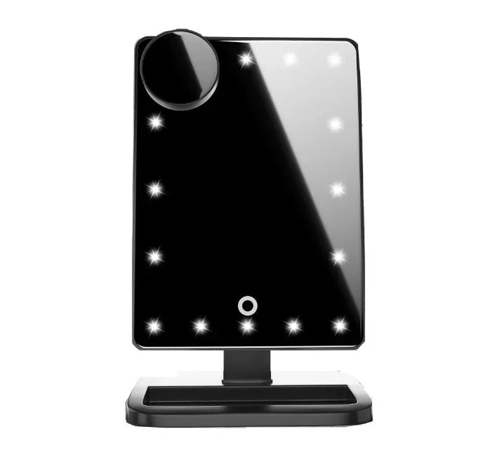 touch screen makeup mirror | 20 led lights adjustable brightness | 10x magnification mirror | ultrasonic cleaning