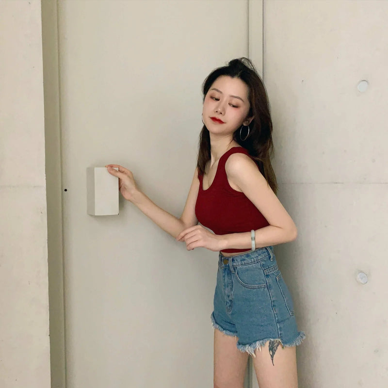 stretchable crop vest | breathable fabric vest | form-fitting workout top | ultrasonic cleaning