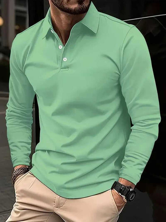 Buckle European And American Men's Daily Casual Polo Collar Long Sleeve Polo Wear - Meifu Market