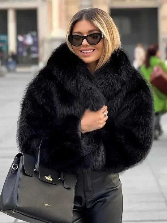 plush sherpa coat for women | long winter coat with lapel | thickened warm jacket | energy saving