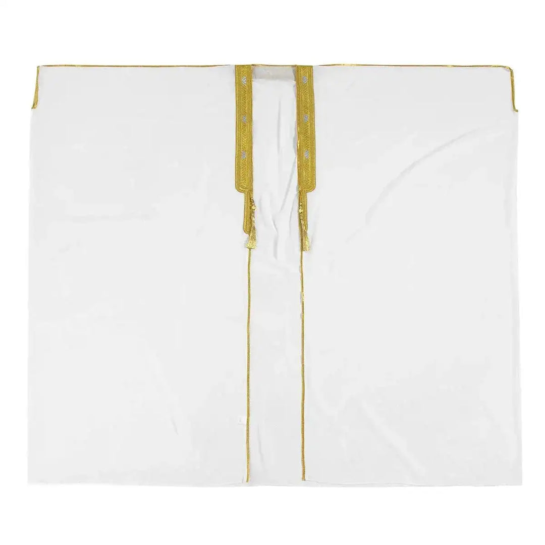 long sleeve chiffon robe | embroidered mens arabic robe | golden ball tassel details | energy saving