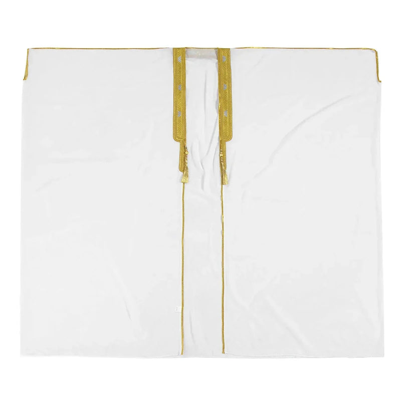 long sleeve chiffon robe | embroidered mens arabic robe | golden ball tassel details | energy saving