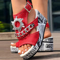 Newspaper Buckle Denim Wedge Slides - Anklet Not Included Meifu Market