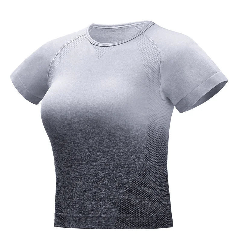 seamless crop top | gradient button shirt | short sleeve blouse | energy saving