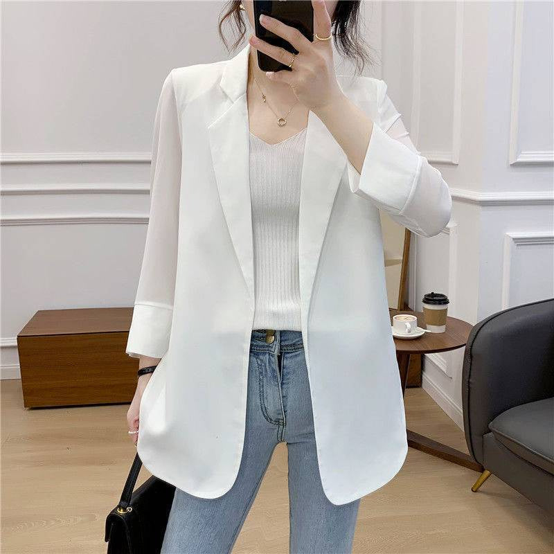 Women's Blazer Jacket Suit Coat Single-breasted Stand Collar Tops Slim Outerwear Temperament Office Jacket Meifu Market