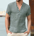 linen blend fabric | relaxed fit shirt | short sleeve button down | energy saving