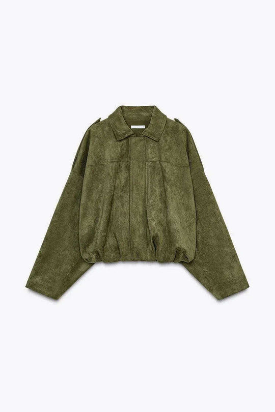 Women's Batwing Sleeve Lapel Suede Texture Effect Pilot Jacket Meifu Market
