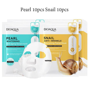 20pcs BIOAQUA Snail Hyaluronic Acid Face Mask skincare Moisturizing Anti Wrinkle Whitening Facial Masks Face Skin Care Products - Meifu Market