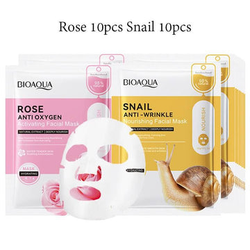 20pcs BIOAQUA Snail Hyaluronic Acid Face Mask skincare Moisturizing Anti Wrinkle Whitening Facial Masks Face Skin Care Products - Meifu Market