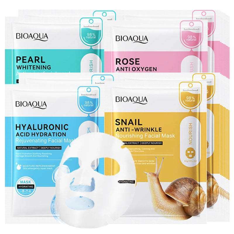 20pcs BIOAQUA Snail Hyaluronic Acid Face Mask skincare Moisturizing Anti Wrinkle Whitening Facial Masks Face Skin Care Products - Meifu Market