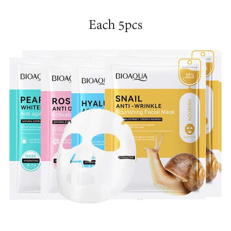 20pcs BIOAQUA Snail Hyaluronic Acid Face Mask skincare Moisturizing Anti Wrinkle Whitening Facial Masks Face Skin Care Products - Meifu Market