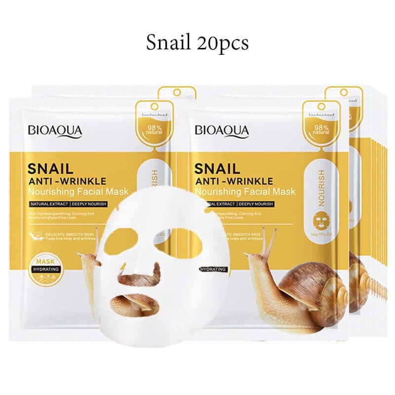 20pcs BIOAQUA Snail Hyaluronic Acid Face Mask skincare Moisturizing Anti Wrinkle Whitening Facial Masks Face Skin Care Products - Meifu Market