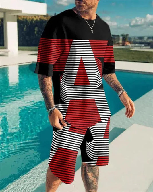 Digital Printing Men Summer Short-sleeved Beach Pants Suit