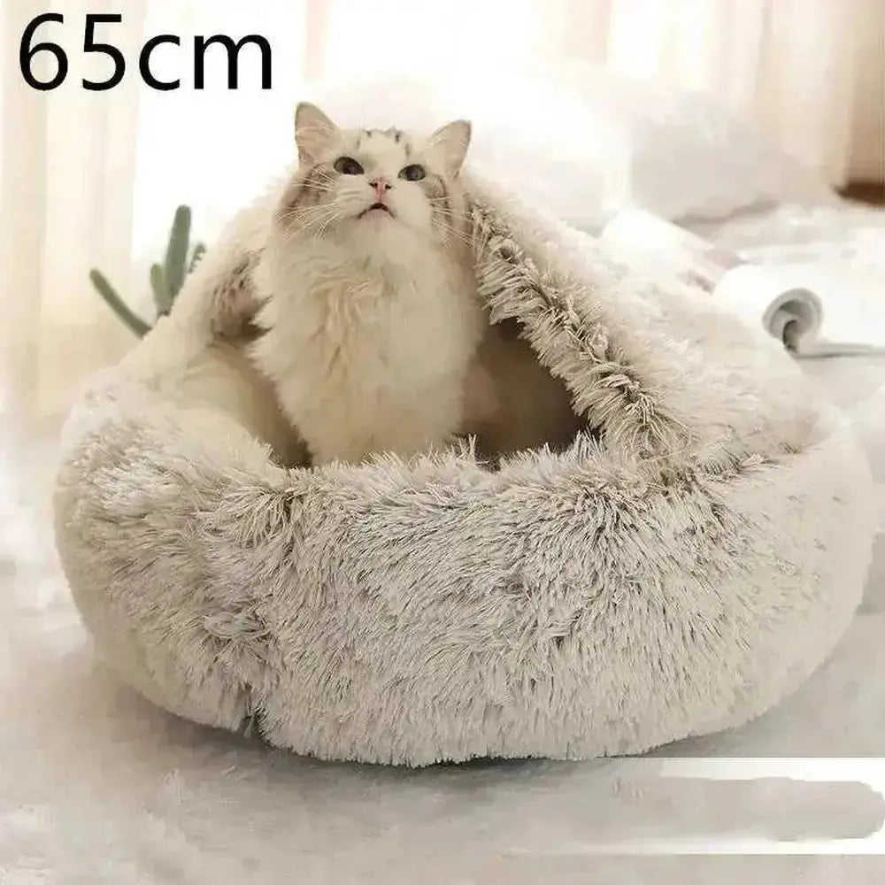 2-in-1 Dog & Cat Bed - Round Plush Warm Winter Pet House - view 66 (material: fleece, cotton | pattern: check | season:...