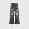 Camouflage Stitching Micro-pull Wide Leg Ripped Ripped Jeans - Meifu Market