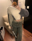 Women's Autumn And Winter V-neck Mink Fur Short Sweater 