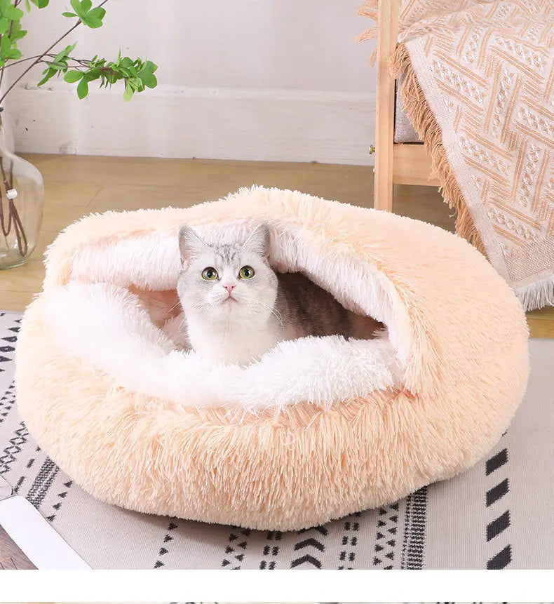 Deep Sleep Half-pack Semi-enclosed Dual-use Plush Round Pet Bed Meifu Market