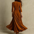 Women's Solid Color V-Neck Long Dress With Button Front And Flowy Skirt, Elegant Maxi Dress For Spring Fall Meifu Market