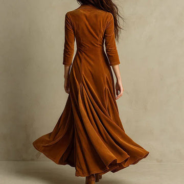 Women's Solid Color V-Neck Long Dress With Button Front And Flowy Skirt, Elegant Maxi Dress For Spring Fall Meifu Market