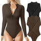 seamless shapewear jumpsuit | long sleeve bodysuit for women | slimming romper with zipper | energy saving