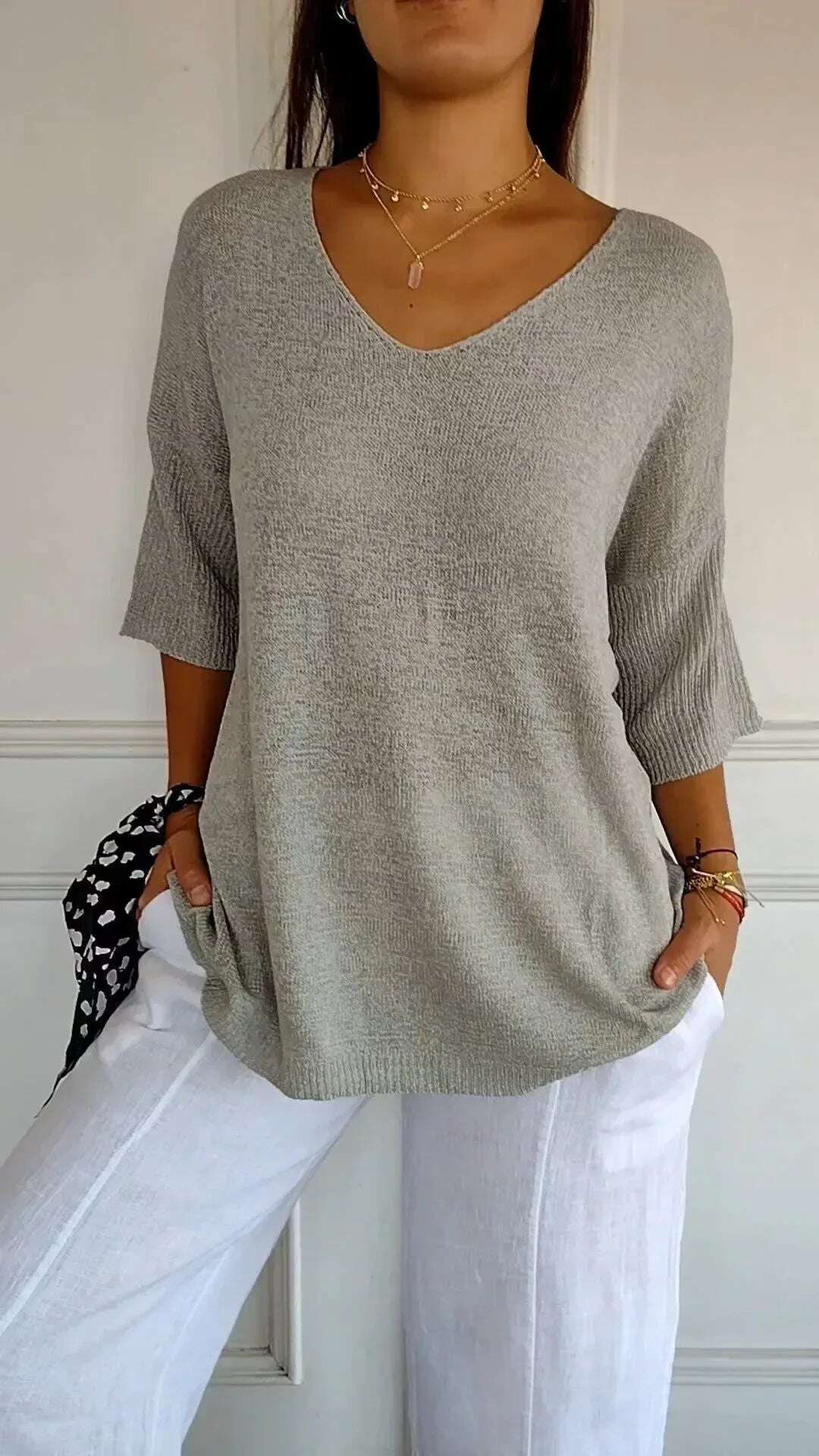 Solid Long Sleeve Sweater Slimming V-neckline Knitwear Women's Bottoming Shirt Meifu Market