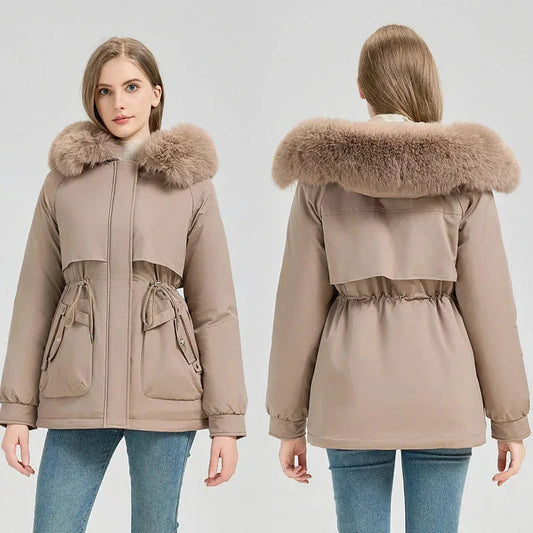 Waist Trimming Short Hooded New Big Fur Collar Coat Women's Clothing