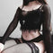 black velvet crop top | lace trim emo top | y2k goth fashion | energy saving