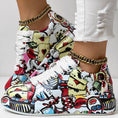Women's Casual Round Toe Thick Sole Lace-Up Sneakers, Random Print Design, Comfortable Sporty Shoes For Daily Wear Meifu Market
