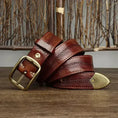 thick genuine cowhide belt | 38cm wide leather belt | solid brass buckle belt | energy saving