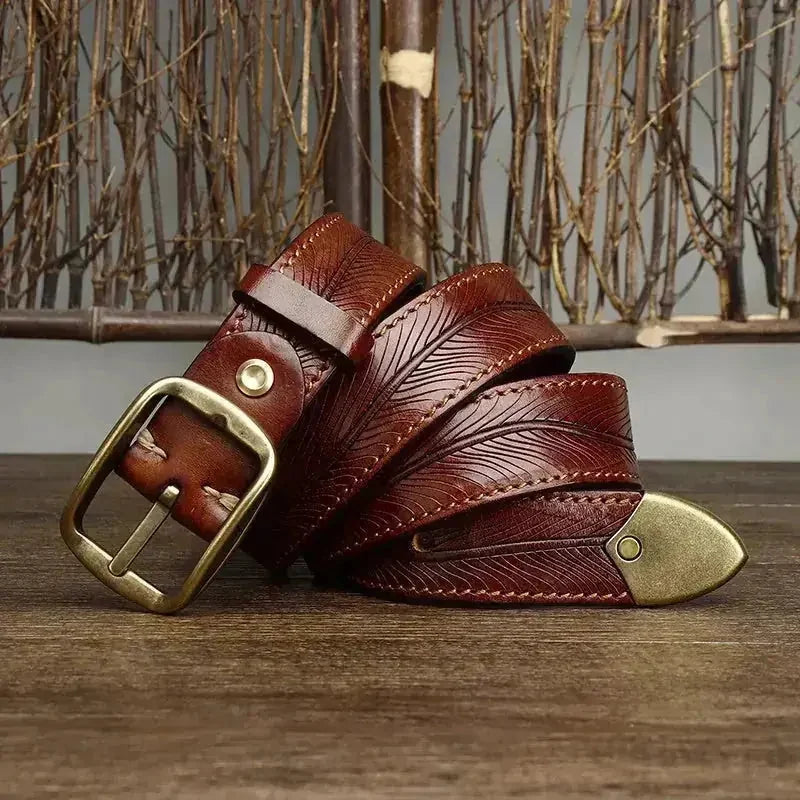 thick genuine cowhide belt | 38cm wide leather belt | solid brass buckle belt | energy saving
