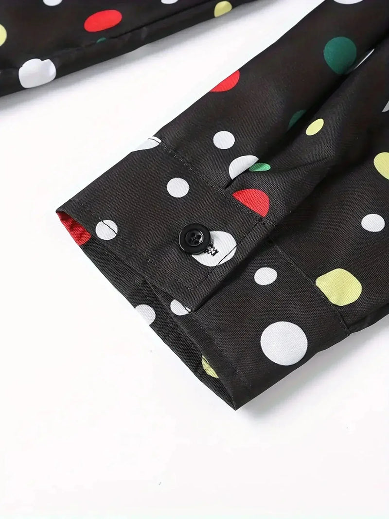 long sleeve polka dot shirt | cotton blend casual shirt | mens button down shirt | energy saving
