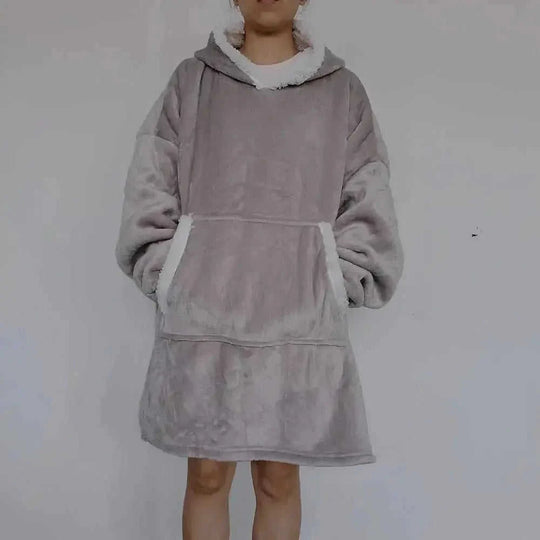 fleece-lined pullover | double layer composite fabric | thick flannel home wear | ultrasonic cleaning