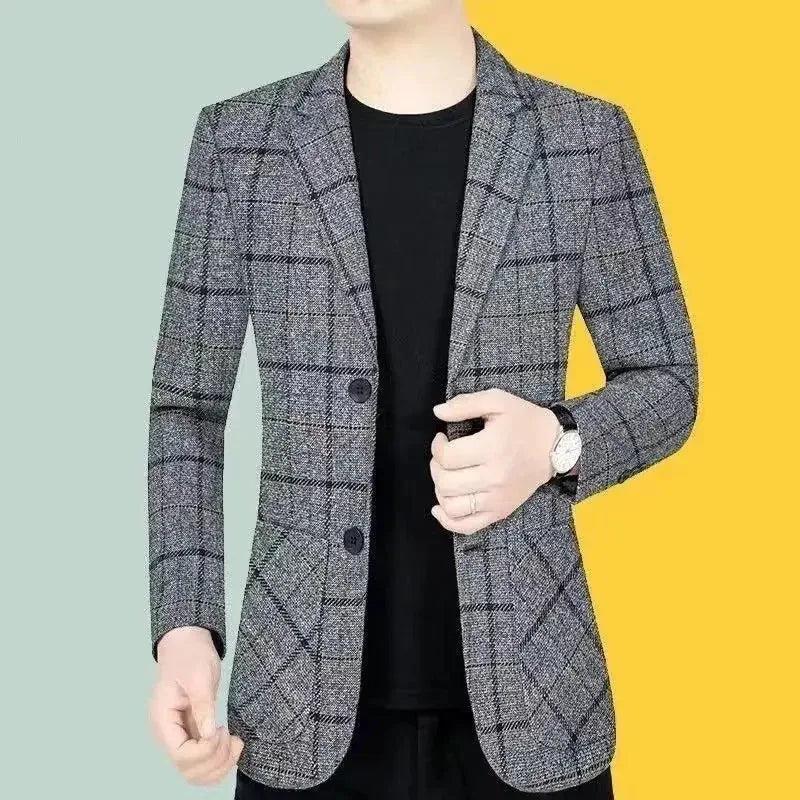 Business Casual Suit Coat Men's Spring And Autumn Middle-aged Men's Plaid Suit - Meifu Market
