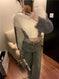 mink fur blend sweater | v-neck short sleeve top | soft acrylic knitwear | energy saving