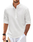 Men's Casual Shirt  Long Sleeve Stand Collar Solid Color Shirt Mens Clothing Meifu Market