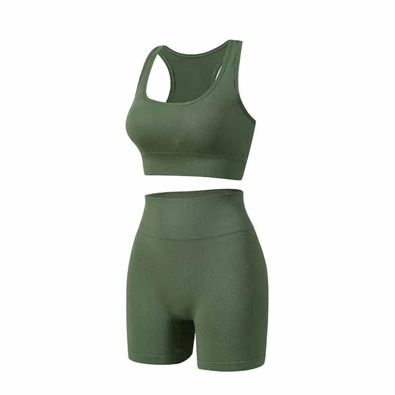 wireless sports bra | high-waisted yoga shorts | moisture-wicking fabric | ultrasonic cleaning