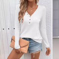 Waffle V-neck Buttons Long Sleeve T-shirt Meifu Market